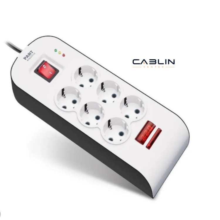 محافظ شش خانه ارت دار با کلید و کابل ۵ متری پارت الکتریک (کد8796)